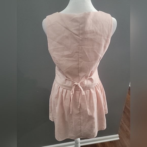 Paper Heart Anthropologie Mini Dress Size Small Pink Linen Blend Zip Preppy - Picture 4 of 6
